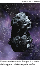 Desenho do cometa Tempel 1 a partir de imagens coletadas pela NASA