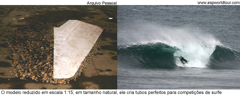 O modelo reduzido em escala 1:15; em tamanho natural, ele cria tubos perfeitos para competições de surfe