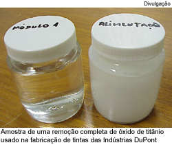 Amostra de uma remoção completa de óxido de titânio usado na fabricação de tintas das Indústrias Dupont